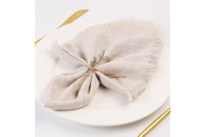 Dololoo Handmade Cloth Napkins with Fringe,18 x 18 Inches Cotton Linen Napkins Set of 6 Versatile Handmade Square Rustic Fringe Napkins for Dinner, Wedding and Parties, Natural Linen