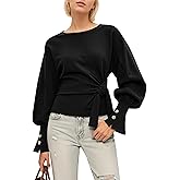 OLAPTA Women Twist Tie Knot Front Sweatshirts Long Balloon Sleeve Crewneck Loose Pullover Tops 2025 Side Tie Fall Sweatshirts