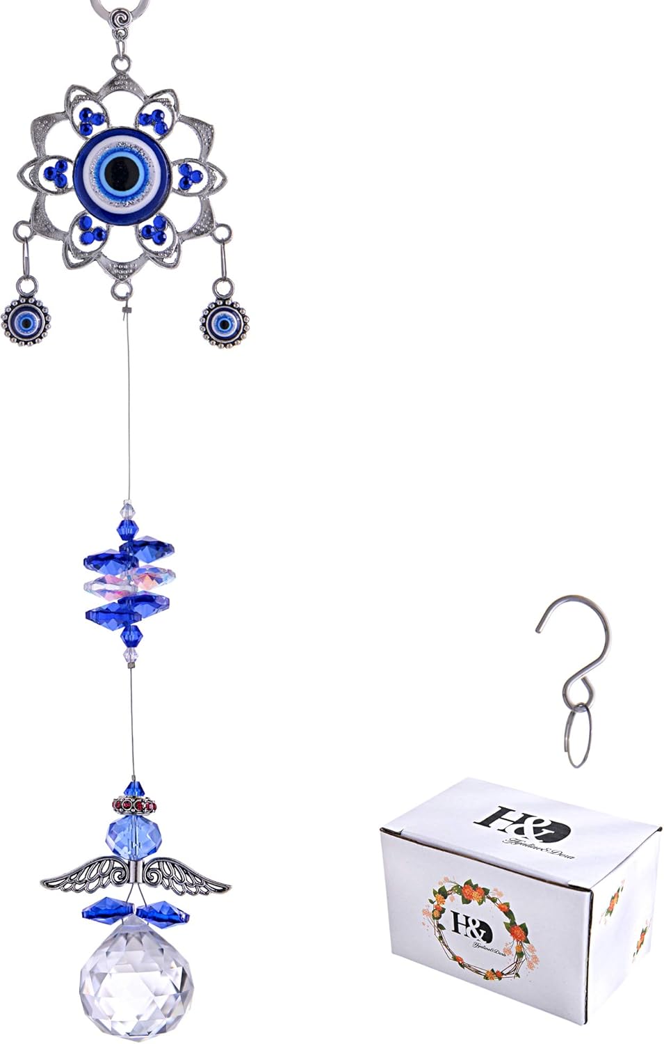YU FENG Hanging Crystal Suncatchers Ornament Evil Eye Guardian Angel Decor Garden Suncatcher Prism Rainbow Maker Pendant: Home & Kitchen