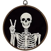 cvjutf Gothic Skeleton Wall Art Decor Framed, Dark Academia Decor, Witchy Halloween Round Wall Decor, Gothic Halloween Skull Canvas Prints Art for Gallery Bathroom Living Room, 10x10 Inch