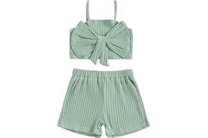 Kuriozud Summer Clothes for Toddler Baby Girl Cute Bow Sleeveless Tank Top and Shorts Set Ribbed 2 Piece Outfit