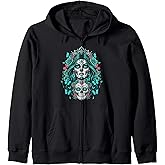 De Los Muertos La Catrina Day of the Dead Floral Sugar Skull Zip Hoodie