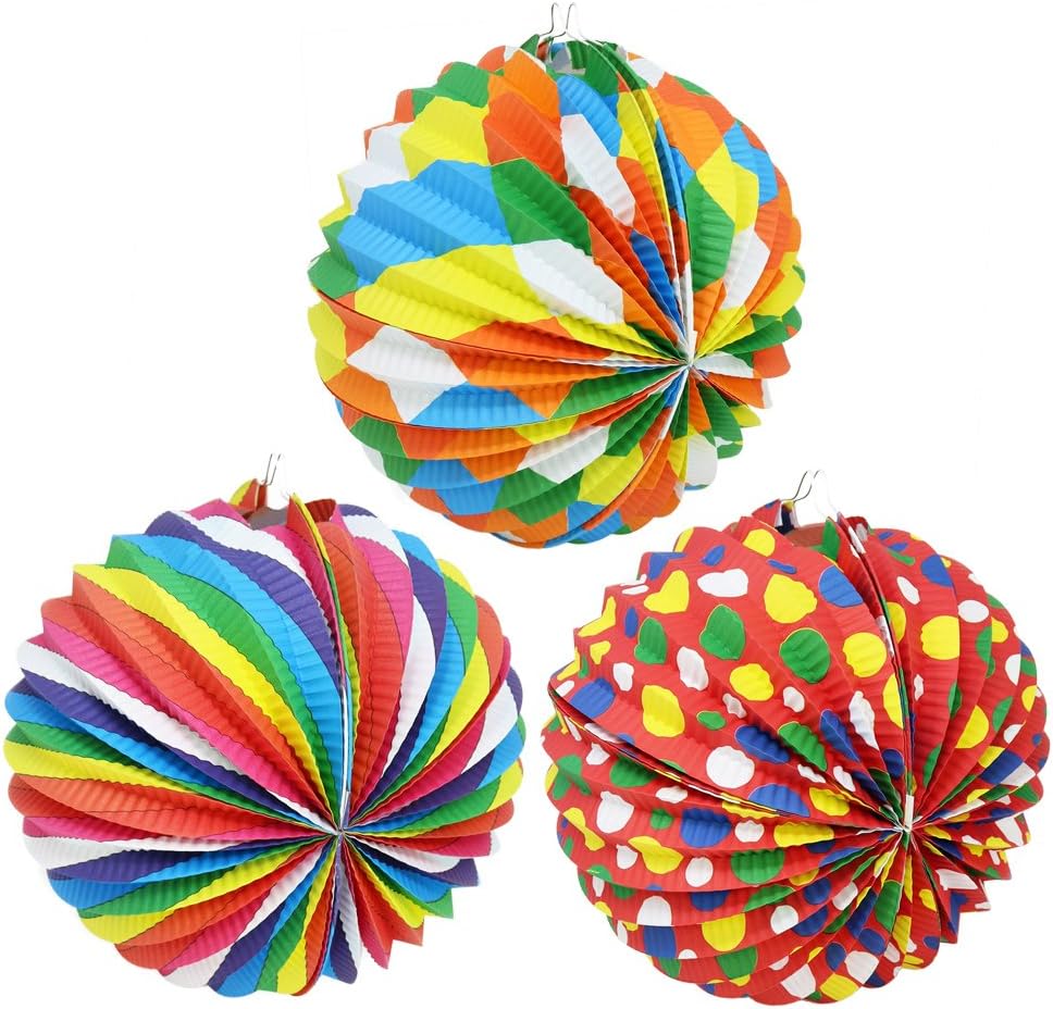 COM-FOUR® 3x Lantern with colorful motives, Paper lantern for Saint Martin and Halloween