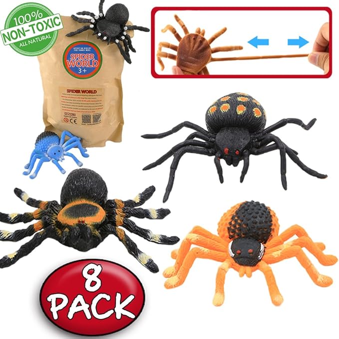 Spider Toy, 5 inch Realistic Black Rubber Spiders Toys Set(8 Pack