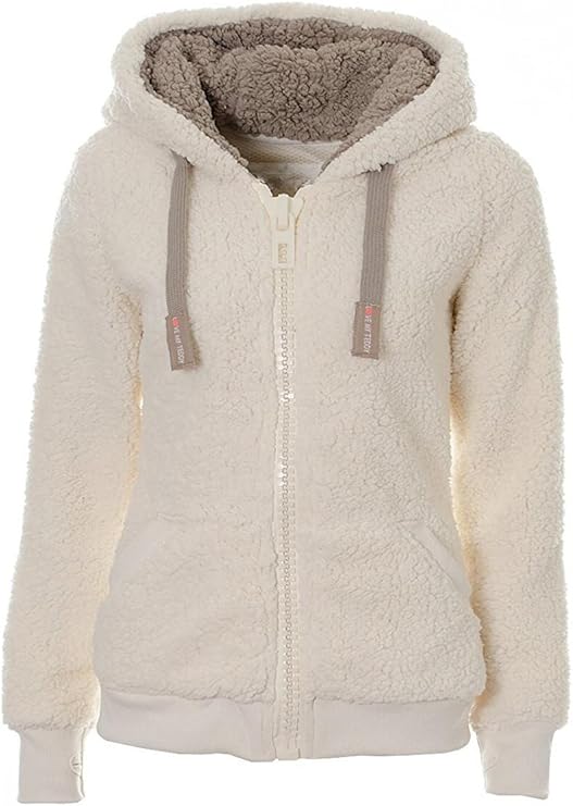 VILER Dames Womens zachte Teddy Fleece Hooded Jumper Hoody Jas Taupe 8