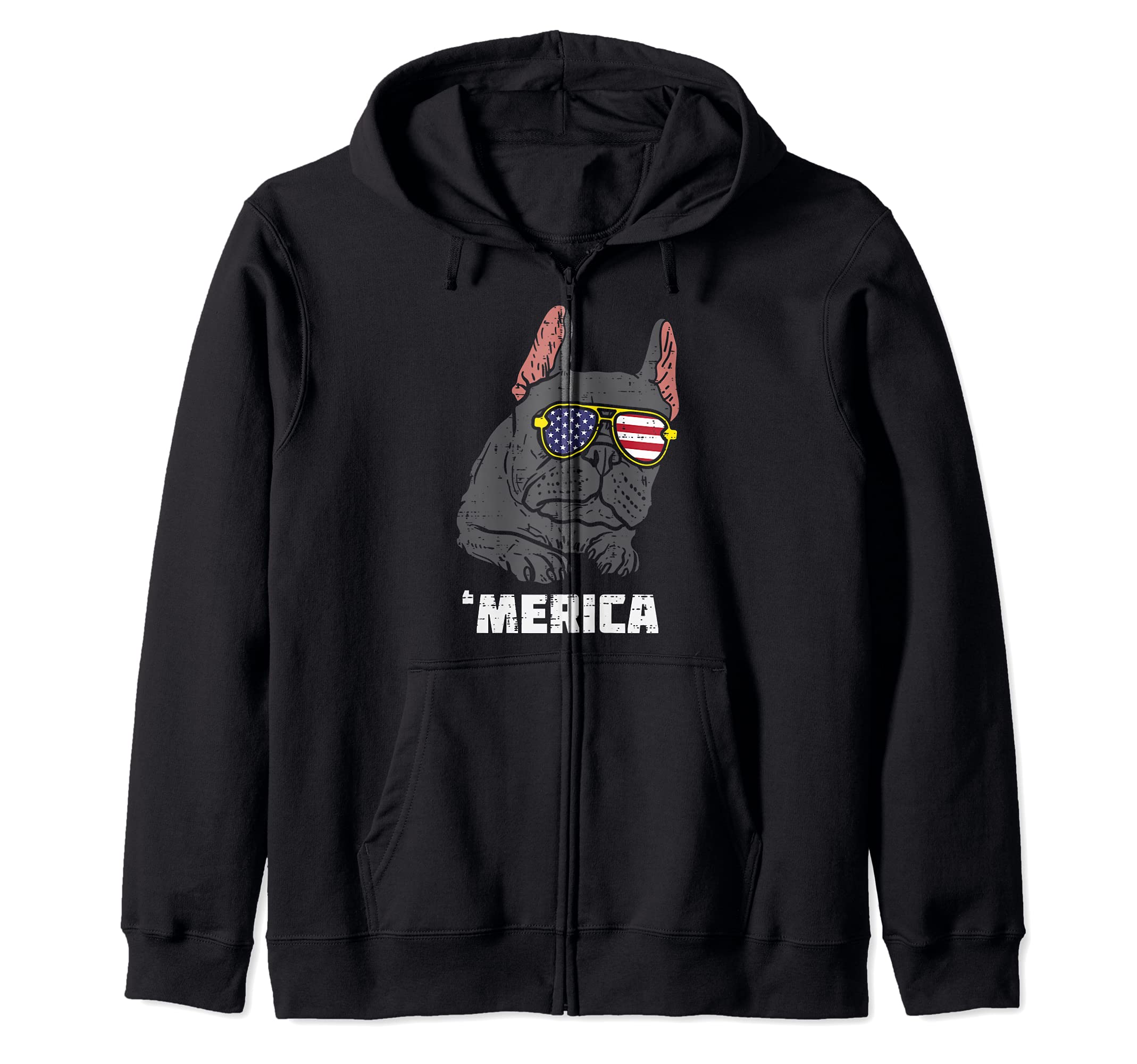French Bulldog Merica Frenchie USA 4th Of July Fourth Dog Zip Hoodie