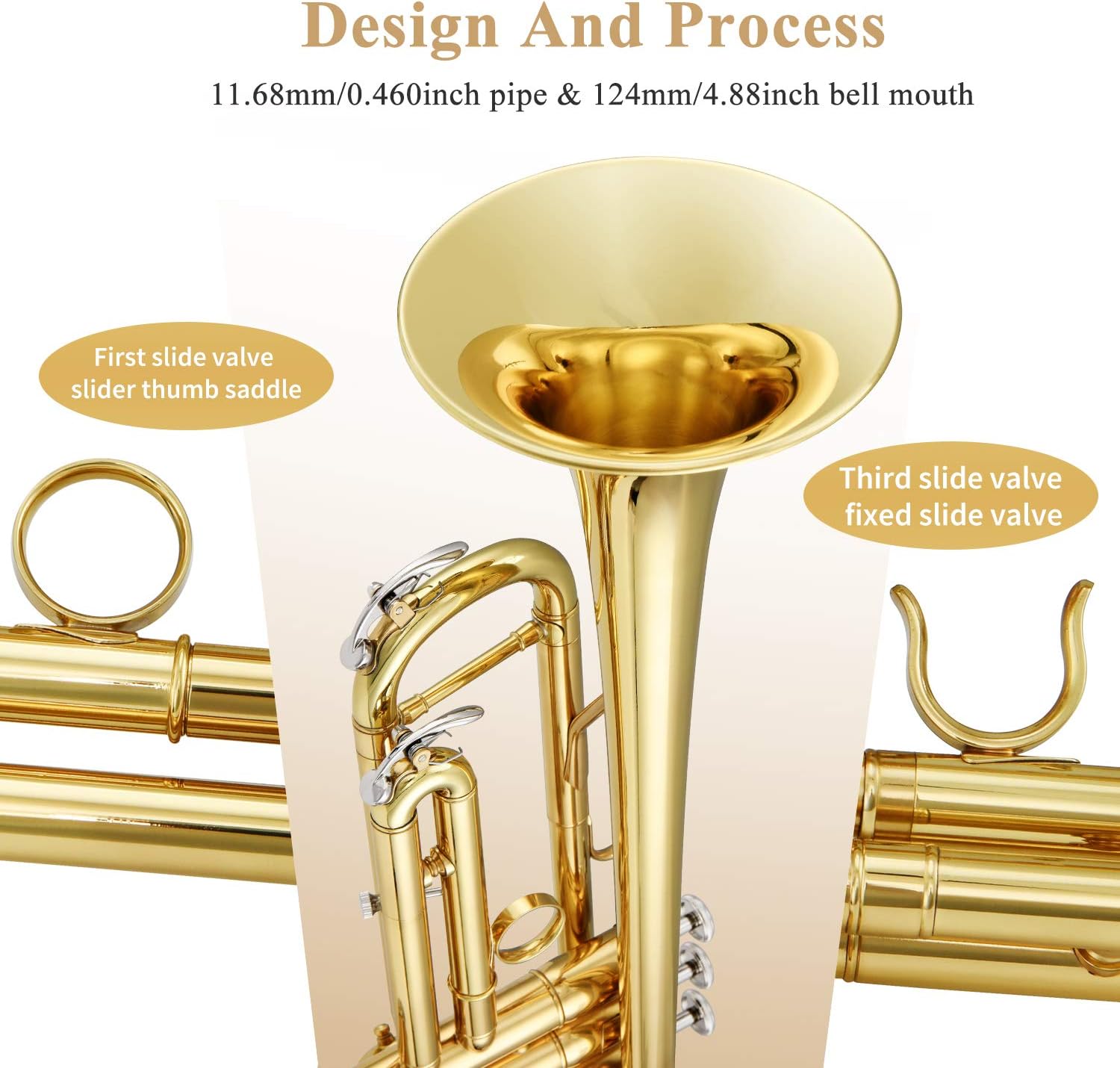 Eking Standard Student Trumpet Brass Gold Bb Trumpet Beginner with Hard Case Gloves Cloth 7C Mouthpiece and Valve Oil, KTR-400: Musical Instruments