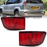 Pair Rear Lower Bumper Reflector For 2003-2005 Toyota 4Runner Left+Right | Also For 2002-2009 Toyota Land Cruiser Prado 120,Replacement OE Style Taillight Assembly Housing Set,Red Lens(LH+RH)