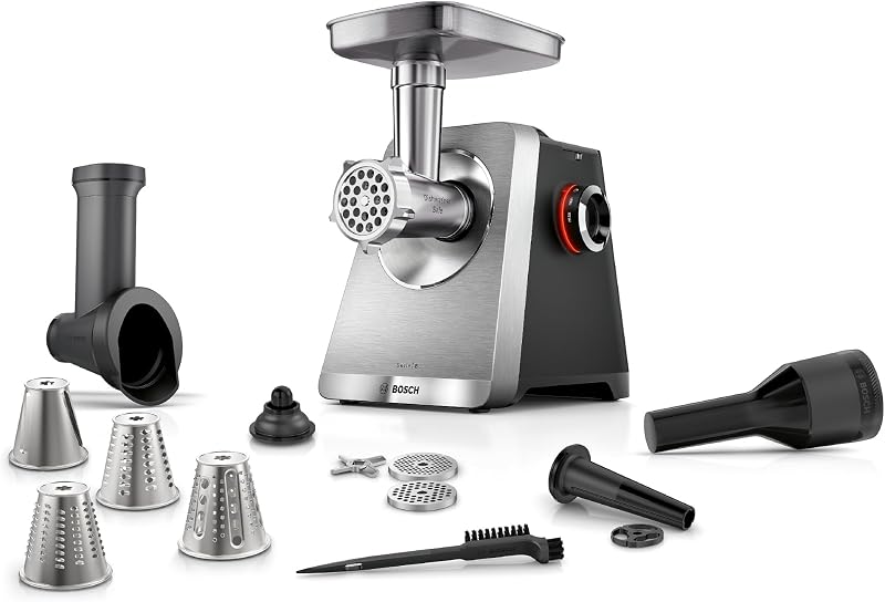 , Tritacarne MultiPower Serie 8, motore da 2500 watt, tritacarne, grattugia, accessorio per salsicce e kebbe, colore nero, MFWS840M