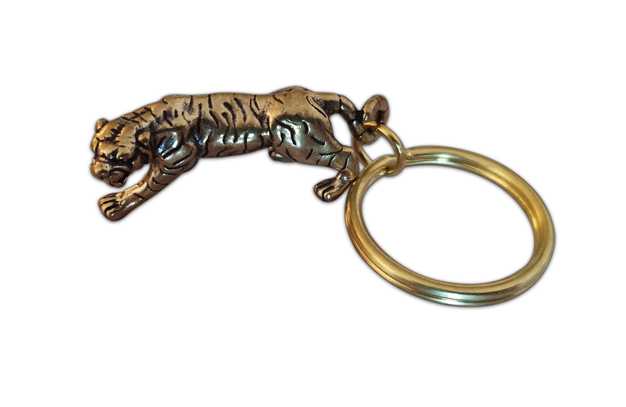 Eillwin Vintage Tiger Brass Keyring - 3D Detailed Wild Cat Keychain for Men & Women, Antique Style Luck Charm Mascot for Car Keys, Backpacks