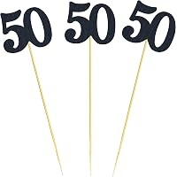 Gexolenu 50th Birthday Centerpieces - 10 Pack, Double-Sided Black Glitter Table Toppers On Sticks