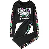 Crazyme Girls Clothes Print Hoodie Sweatshirt Jogger Sweatpants with Pockets Girls Sweatsuit 6-14Y