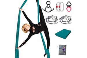 PRIOR FITNESS Aerial Silks Set, Professional Thicker Low Stretch Fabric 9/15/20 Yards Aerial Silk Swing Set with Hardware Guide, Yoga Starter Kit For Home, Aerial Yoga Hammock, Silks for Gymnastics, Antigravity Yoga, Inversion Exercise-All Levels