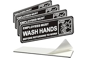 i-CowFun (4 Pack) Premium Self-adhesive Employees Must Wash Hands Sign, 9" x 3" Durable Acrylic Hand Washing Signs with Symbols, for Business, Restaurant, Salons, Hotel, Motel, Rest Stops, Public Restrooms