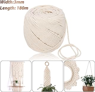 Jeteven® 5mm x 60m Makramee Garn, Baumwollgarn Baumwollkordel Kordel-Strickarbeiten Kettgarn Baumwollschnur Natur Kordel DIY Handwerk Basteln Wandbehang Pflanze Aufhänger 100% Naturliches Baumwolle