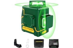 APEXFORGE X8 2 x 360° Green Laser Level, 147ft, 5.2Ah Rechargeable Battery, Self Leveling&Manual&Pulse Mode, Auxiliary Supporting Bracket, Portable Bag, for Construction and Picture Hanging