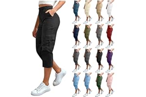 Womens High Waisted Cargo Capris Baggy Summer Casual Capri Pants Plus Size Work Hiking Cropped Pant with Multi-Pocket