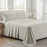 Ashton Sheets 100% Organic Cotton Sheets Queen Size - 4 PC Organic Cotton Queen Size Percale Weave Sheet Set, Soft, Cooling, Crisp & Breathable, 16" Deep Pocket Hotel Quality Bedding Set - Light Grey