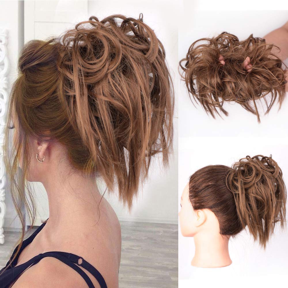 Photo 1 of Lativ Messy Hair Bun Tousled Updo Hair Scrunchies Extension With Elastic Rubber Band Messy Accessories Hair Pieces for Women Girls (Messy Bun, Light Ash Brown)