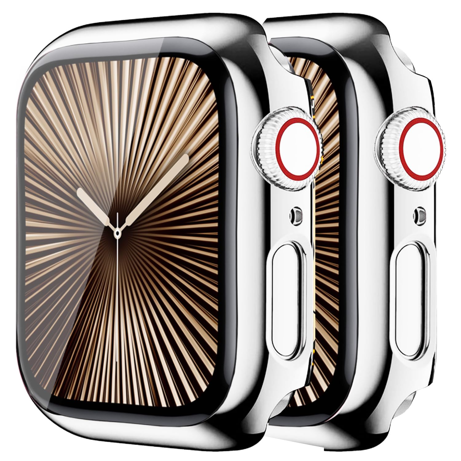 HANKN 2 Pack Plated Case for Apple Watch Series 11 10 46mm Tempered Glass Screen Protector Case, Hard Full Coverage Shockproof Iwatch Cover (Shiny Silver, 46mm)