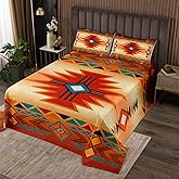 Western Bedding Set Twin Size,Southwest Bedspread for Kids Teens Women Men,Aztec Tribal Bohemian Comforter Set 2Pcs Vintage Geometric Striped Orange Red Rustic Quilt Coverlet Bedroom Decor