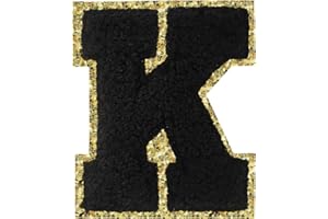 LYVUR Letter Patches Iron on 3Pcs Chenille Letters for Jackets Varsity Letters Patches Letterman Glitter Patches Iron on Letter Black K