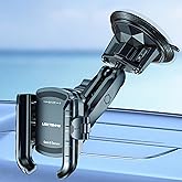 LOKTENWO Car Phone Holder Mount with Vibration Dampener & Twist-Lock Suction Cup Base, [Camera Friendly] [1s Lock & Release] with Metal Medium Arm for Vehicle Windshields, Fit 5.4''-7.2'' Smartphones