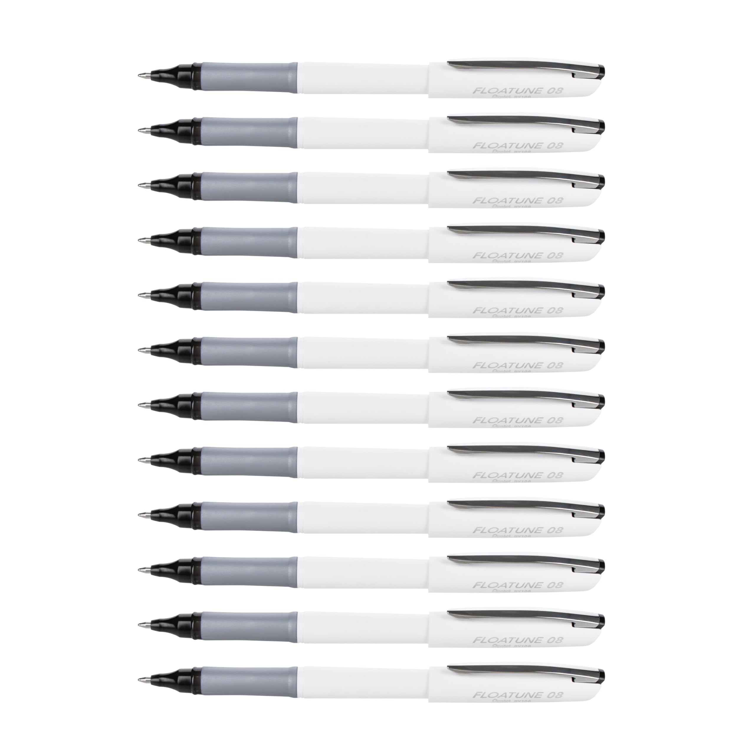 Pentel Floatune Rollerball, 0.8mm Medium Line, Black Ink, 12 Pack