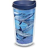 Tervis Made in USA Double Walled Guy Harvey Insulated Tumbler Cup Keeps Drinks Cold & Hot, 16oz, Blue Dolphins