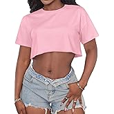 Crop Tops for Women Casual Short Sleeve T Shirts Summer Basic Top Crew Neck Oversized Cropped Tees