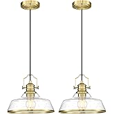 kudos 2 Pack Gold Pendant Lights Kitchen Island, 11" Brass Kitchen Island Lighting with Seeded Glass, Farmhouse Hanging Light