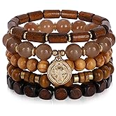Bohemian Natural Stone Beaded Bracelets for Women Men Stackable Stretch Beads Bracelet Set with Charm and Tassel Multilayered Elastic Gemstone Bracelets Summer Beach Boho Jewelry Gift for Women