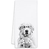 OSLYSOF Funny Golden Retriever Kitchen Towels, Gifts for Golden Retriever Lovers Dish Tea Towels, Black and White Dog Owner Gifts Hand Towel for Kitchen, Coffee Bar Station Decor, 16x24 Inch