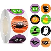 BAINFE 500PCS Halloween Stickers for Kids, Stickers for Treat Bags, Halloween Bat Spider Pumpkin Stickers Roll Holiday Stickers, Halloween Stickers for Adults, 8 Vibrant Colors and Designs