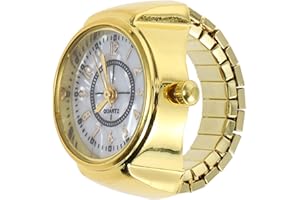DIYEAH Mini Ring Watch for Women Stylish Finger Jewelry Quartz Timepiece with Big Numbers Golden