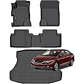 Jenofa-Car Floor Mats for Honda Civic 2012-2015 & Civic Si Only Sedan 2012-2015(Include Hybrid) (Not Coupe) All Weather Floor Mats Full Set Floor Liners Car Mat for Honda Civic Accessories