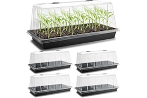 ROOTRIMMER 1020 Plant Tray with Tall 7.3'' Dome, 5-Pack Extra Large Seed Starter Tray with Humidity Domes, Heavy Duty 1020 Trays and Flats with Lid, Seed Germination Mini Greenhouse No Hole for Balcony Garden