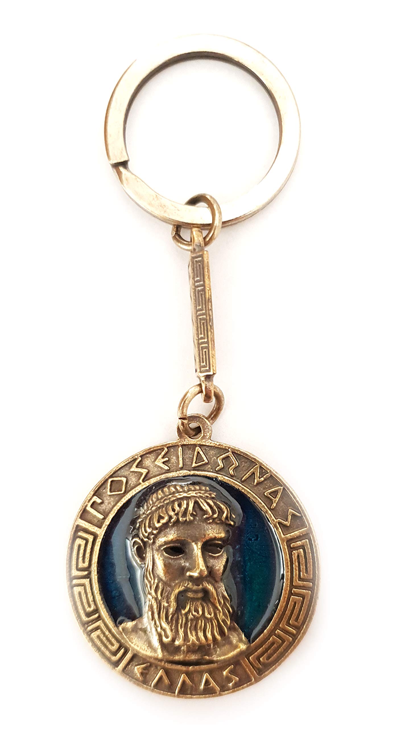Iconsgr Key Ring Ancient Coin Poseidon Shield God Trident Keychain Blue