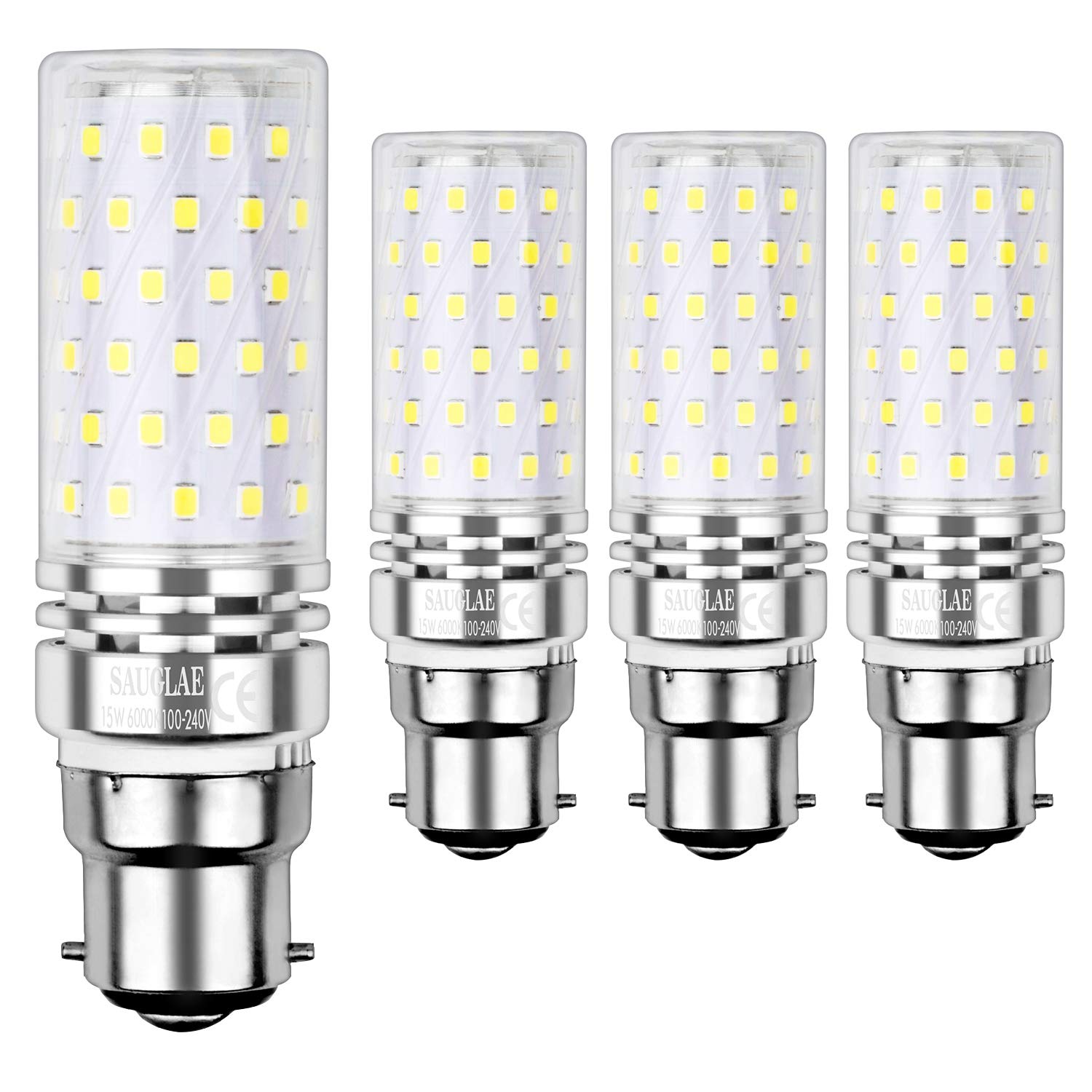 SAUGLAE Led Corn Bulbs 15W, 120W Incandescent Bulbs Equivalent, 6000K Daylight White, 1700Lm, B22 Bayonet Cap Led Light Bulbs, Non-Dimmable, Pack of 4