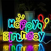 Atingxiao Happy Birthday neon signs,USB Powered Dimmable LED Colorful Lights for Backdrop Wall Decor,Eye-Catching Birthday light up sign for Parties Unforgettable Gifts Backdrops Size:16.54 * 10.39in