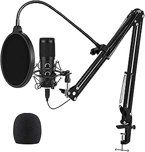 Upgraded USB Microphone for Computer, Mic for Gaming, Podcast, Live Streaming, YouTube on PC, Mic Studio Bundle with Adjustment Arm Stand, Fits for Windows & Mac PC, Plug & Play Design, Black