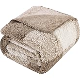 LURKA Checkered Sherpa Fleece Queen-Size Bed Blanket - Extra Thick and Warm Winter Soft Fuzzy Plush Blanket for Couches, Beds & Pets, Khaki, 90x90 Inches