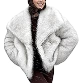 Yimoon Womens Faux Fur Coat Lapel Open Front Fluffy Shaggy Jacket Winter Warm Furry Overcoat