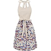 HYVOROS Cute Floral Aprons for Women with Pockets,Cotton Adjustable Neck Strap Apron for Kitchen Cooking Baking Gardening