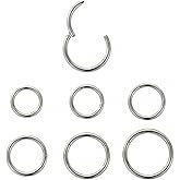 6Pcs Nose Rings Hoops Set for Women Men-316L Surgical Steel 18 Gauge Nose Hoop Clicker Septum Nose Ring Lip Helix Cartilage Hoop Earring Daith Rook Conch for Body Piercing Jewelry 6mm 7mm 8mm 9mm 10mm 12mm