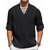 EDITCOZY Men's Pirate Shirt Costume Drawstring Tops Renaissance Viking Medieval Halloween Cotton Linen Shirts