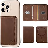 Belemay Minimalist Bifold Magnetic Wallet Compatible with MagSafe, Slim Card Holder for 4 Cards, Vintage Crazy Horse Leather, Compatible with iPhone 17/16/15/14/13/12 Series and MagSafe Cases, Brown