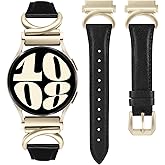 Minyee Leather Band Compatible with Samsung Galaxy Watch 7/6/5/4/FE/Active 2 40mm 44mm/Watch 6 Classic 43mm 47mm/Watch 5 Pro 45mm Bands, 20mm Slim Dressy Leather Strap with C-Shape Metal Buckle Women