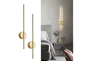 KARTOOSH Battery Operated Modern Wall Sconces, Dimmable Wireless Wall Light Set of Two with Remote Control, 3 Color Temperatures, Rechargeable LED Wall Sconce for Bedroom, Living Room, Hallway, 23.6 Inch Brass