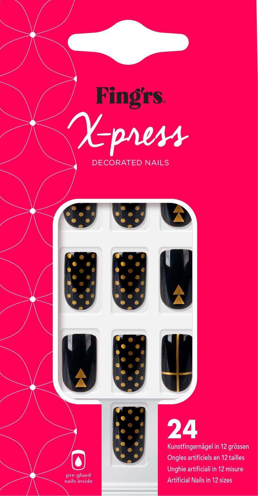 Fing`rs 'rs X-Press Decorated Nails Black & Gold 28 Pack